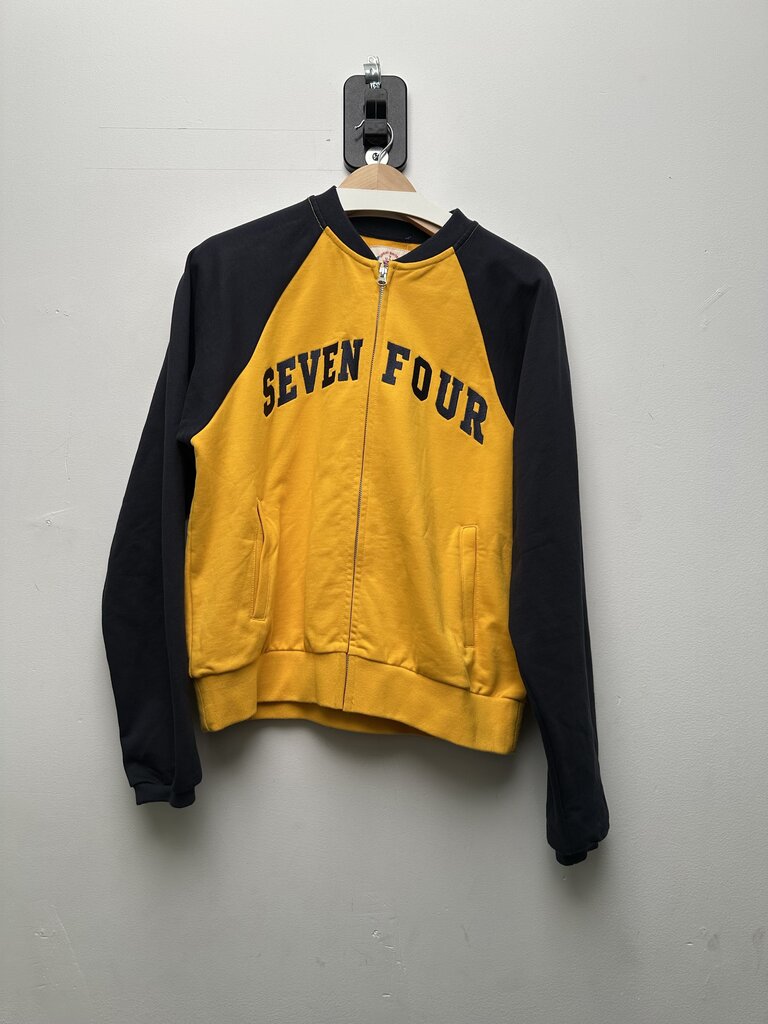 New 74 Is War Yellow Navy Zip Up Jacket Sz.Small