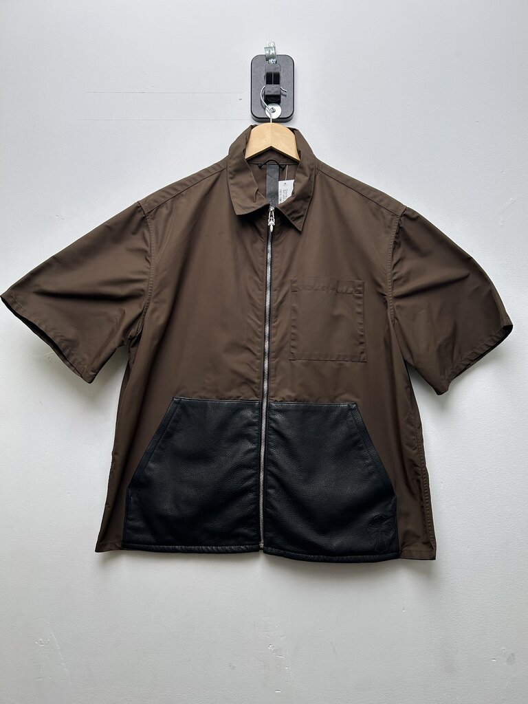 Preowned Chrome Hearts Brown Nylon Black Leather Zip Shirt Jacket sz.L
