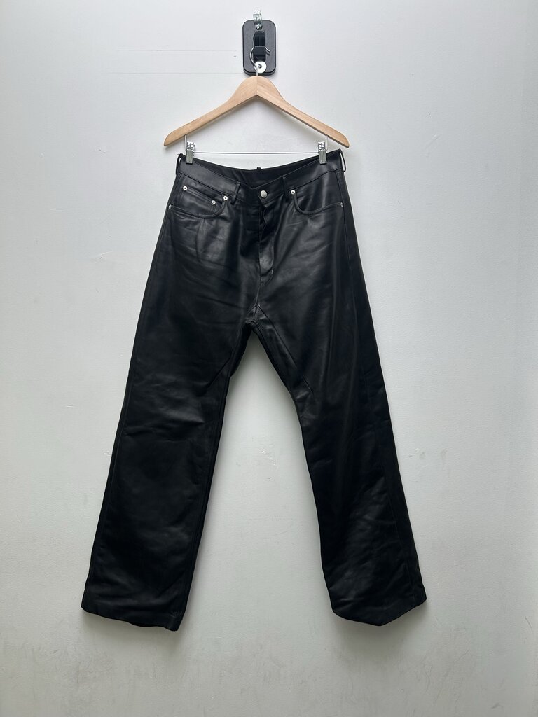 Preowned Rick Owens Mainline Lido S/S 24 Black Leather Pants sz.32