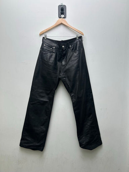 Preowned Rick Owens Mainline Lido S/S 24 Black Leather Pants sz.32