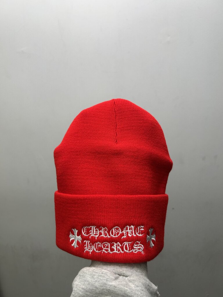 New Chrome Hearts White Embroidered Red Beanie