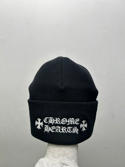 New Chrome Hearts White Embroidered Black Beanie