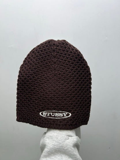 New Stussy Textured Knit Brown Skullcap Beanie