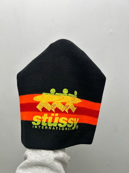 New Stussy International Red Orange Stripe Black Beanie