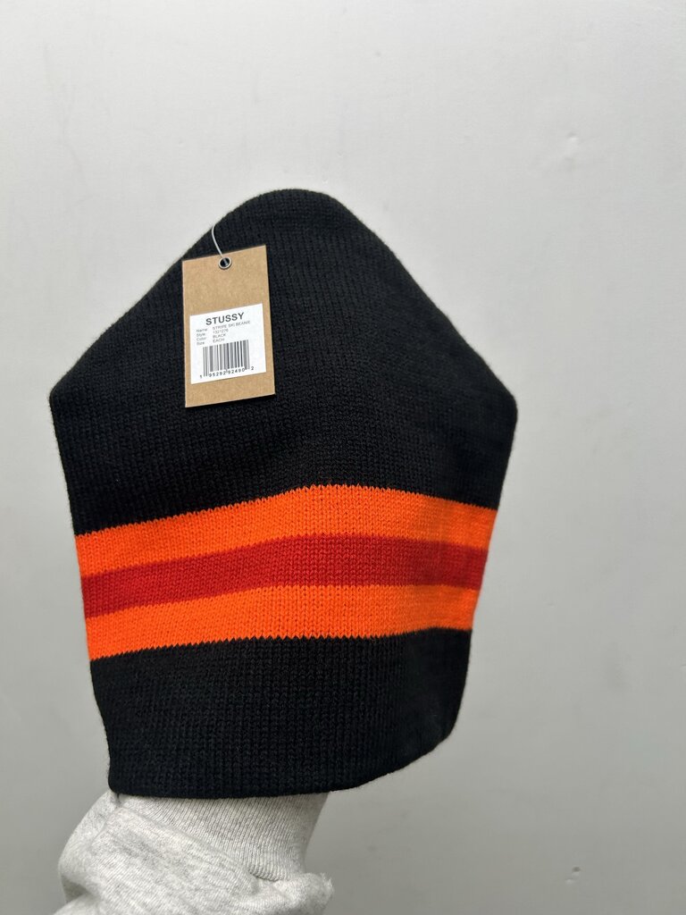 New Stussy International Red Orange Stripe Black Beanie