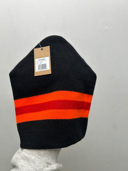 New Stussy International Red Orange Stripe Black Beanie