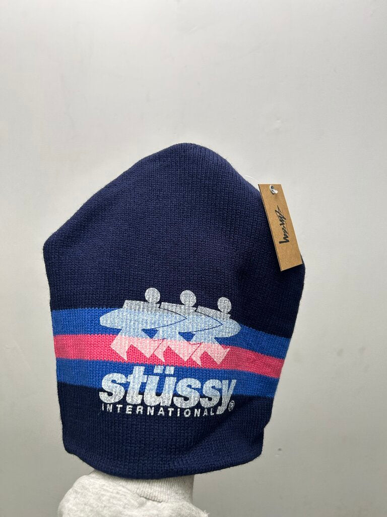 New Stussy International Pink Stripe Navy Beanie
