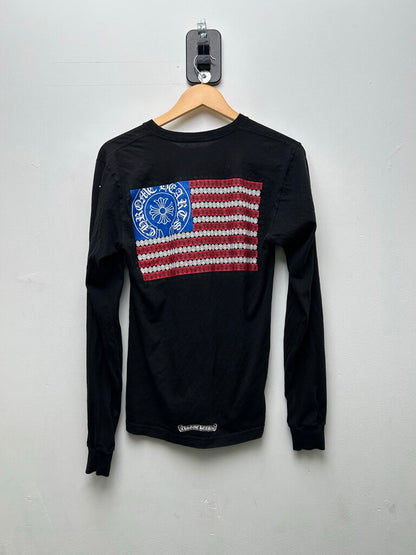 Preowned Chrome Hearts Black American Flag Red White Blue Long Sleeve Sz.Medium