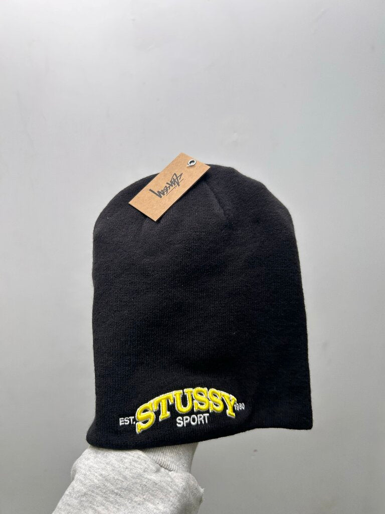 New Stussy Yellow Sport Black Beanie