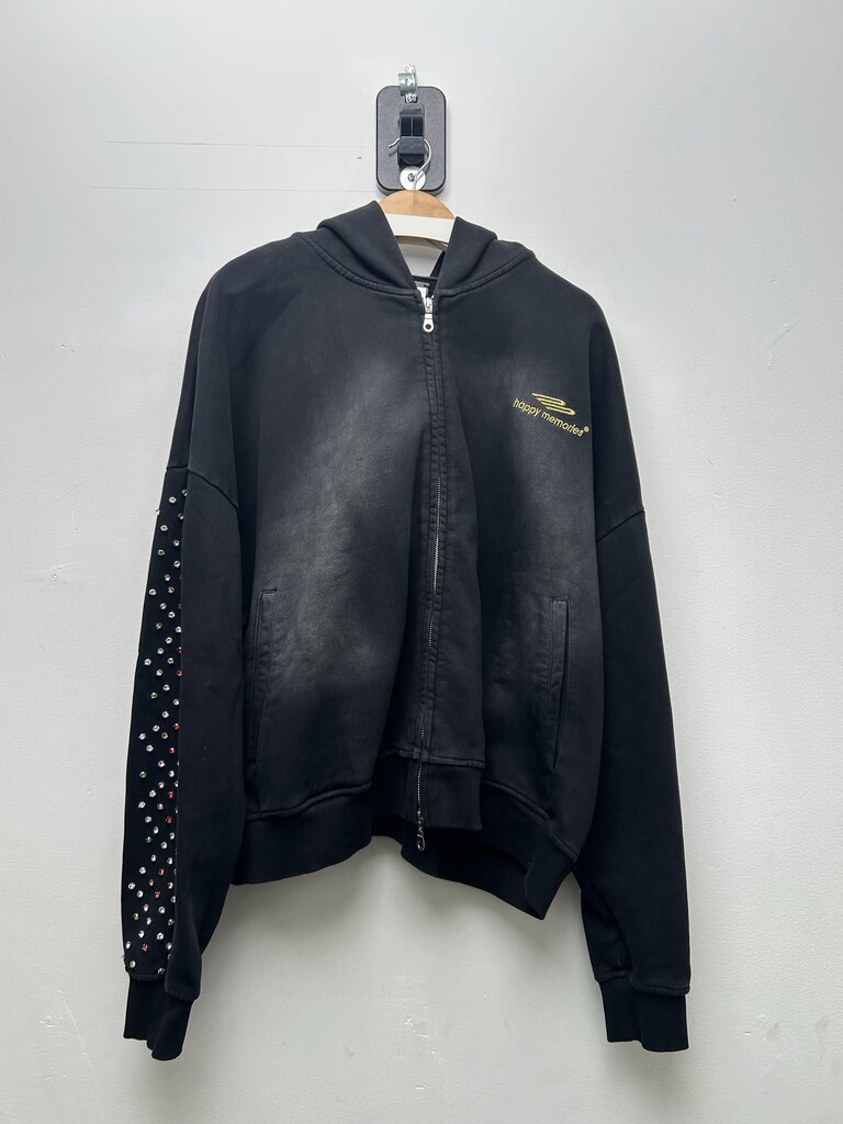Preowned HMDD Black Rhinestone Zip Up Sz.Large