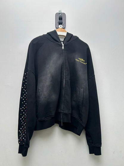 Preowned HMDD Black Rhinestone Zip Up Sz.Large