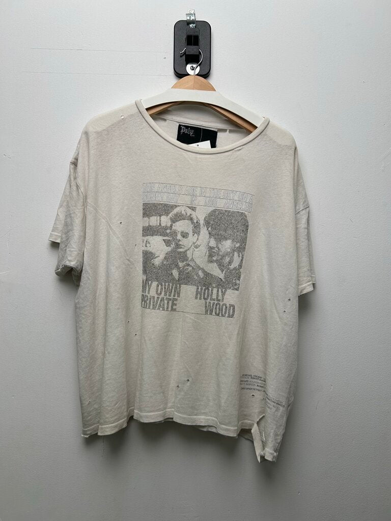 Preowned Paly White Private Hollywood Tee Sz.Large