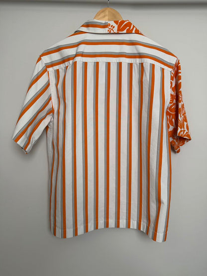 Preowned Pada Double Match Orange Floral Stripe Button Up size M