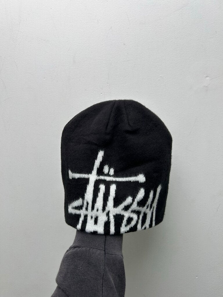 New Stussy White Big Logo Black Beanie