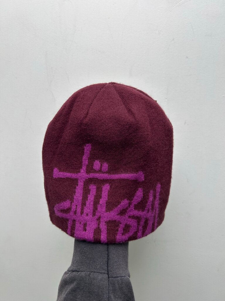 New Stussy Pink Big Logo Purple Beanie