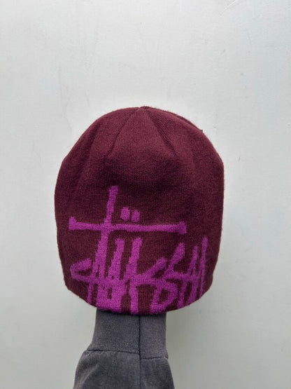 New Stussy Pink Big Logo Purple Beanie