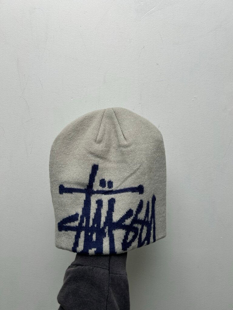 New Stussy Navy Big Logo Grey Beanie
