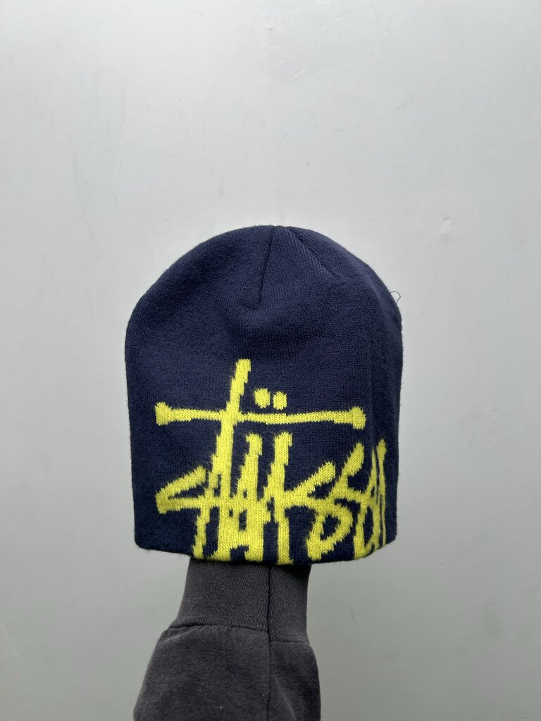 New Stussy Yellow Big Logo Navy Beanie
