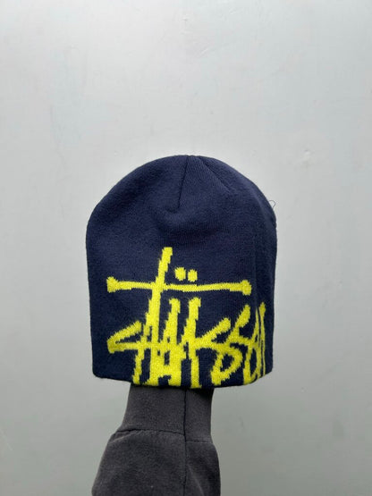 New Stussy Yellow Big Logo Navy Beanie