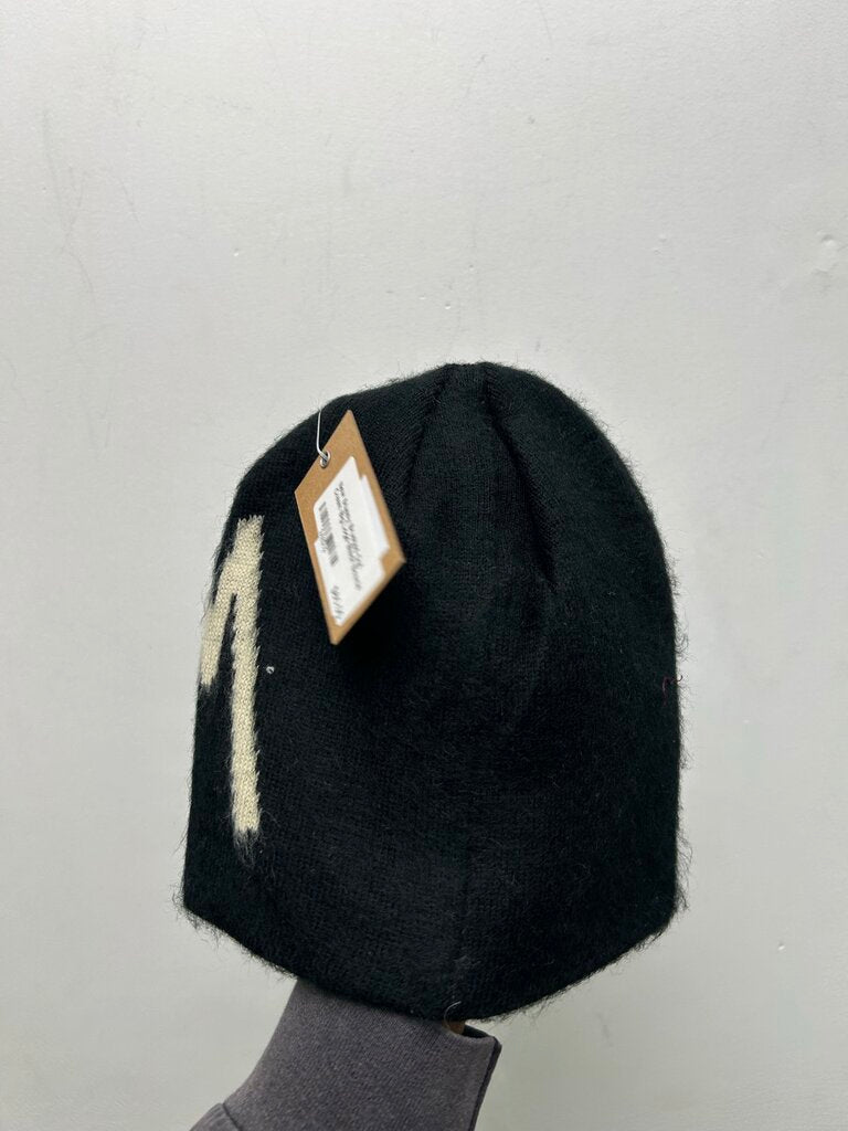 New Stussy Brushed Out Cream Big Logo Black Beanie
