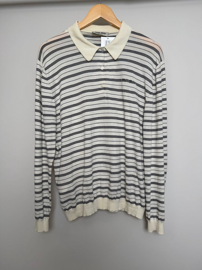 Preowned Miu Miu 3 Button Stripe Cream Black L/S size S/M