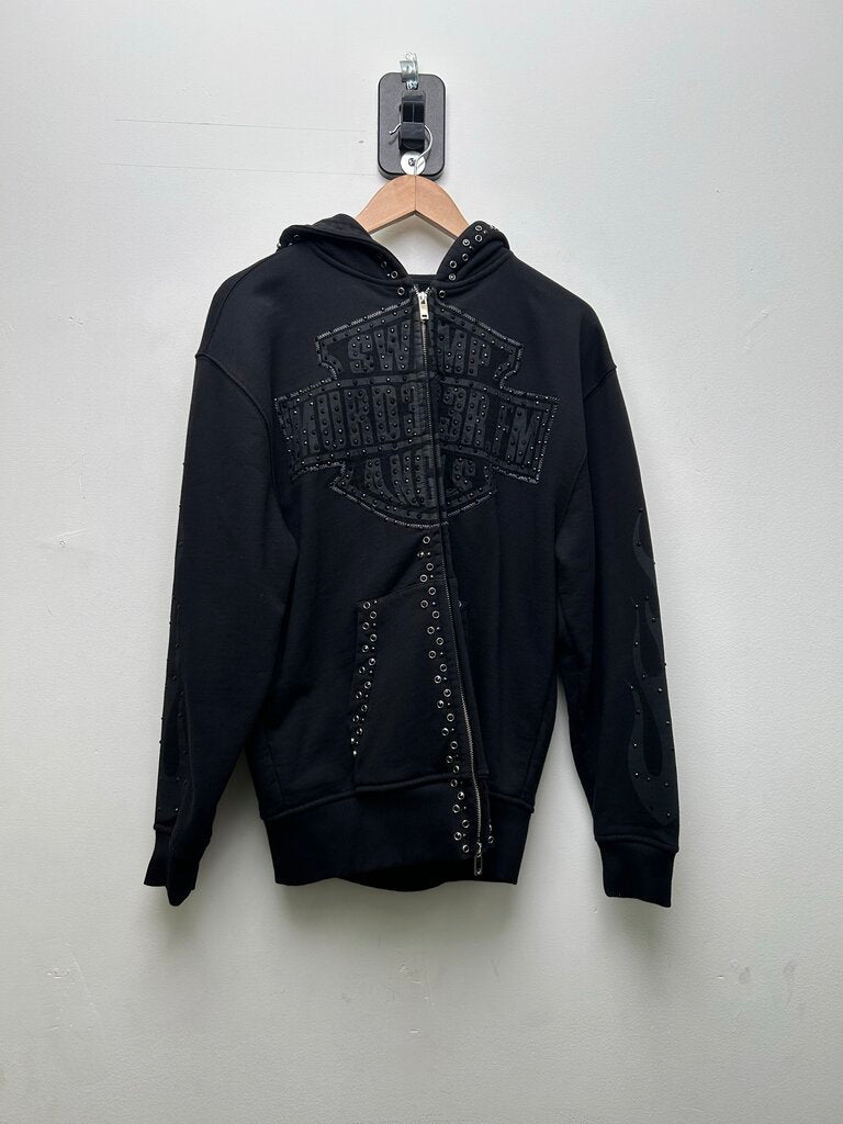 New Murder FM Black Rhinestone Zip Hoodie sz.Medium