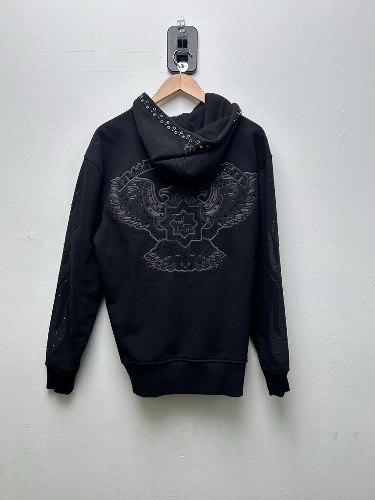 New Murder FM Black Rhinestone Zip Hoodie sz.Medium