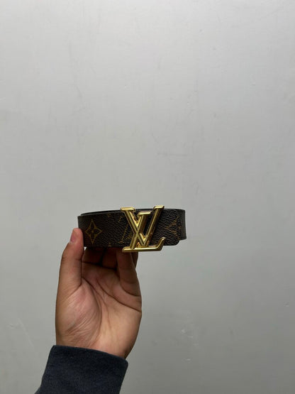 Preowned Louis Vuitton Brown Monogram Gold Buckle Slim Belt sz.90/36