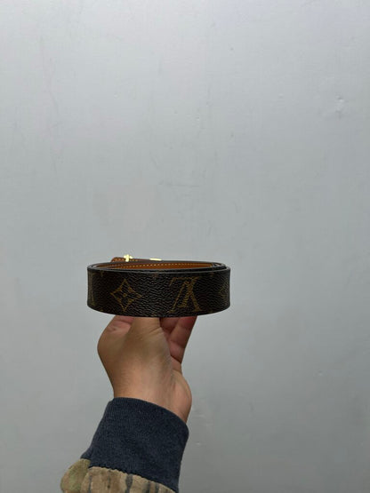 Preowned Louis Vuitton Brown Monogram Gold Buckle Slim Belt sz.90/36
