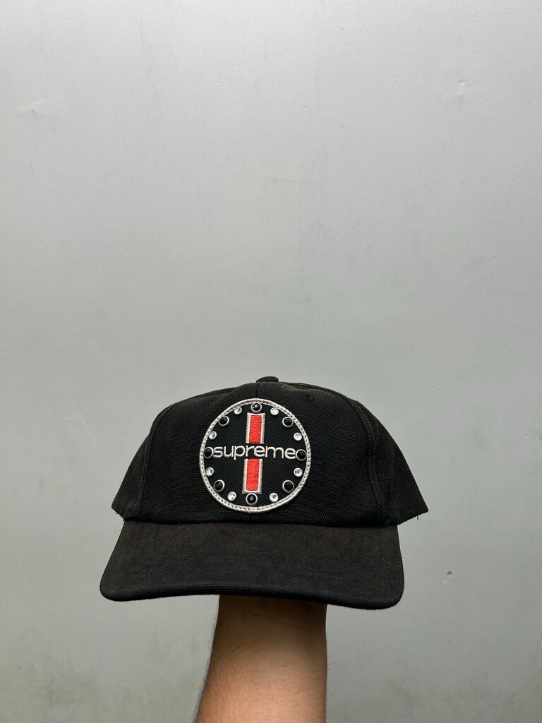 New Supreme Black Rhinestone Logo Hat