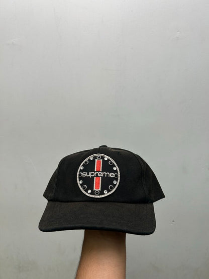New Supreme Black Rhinestone Logo Hat