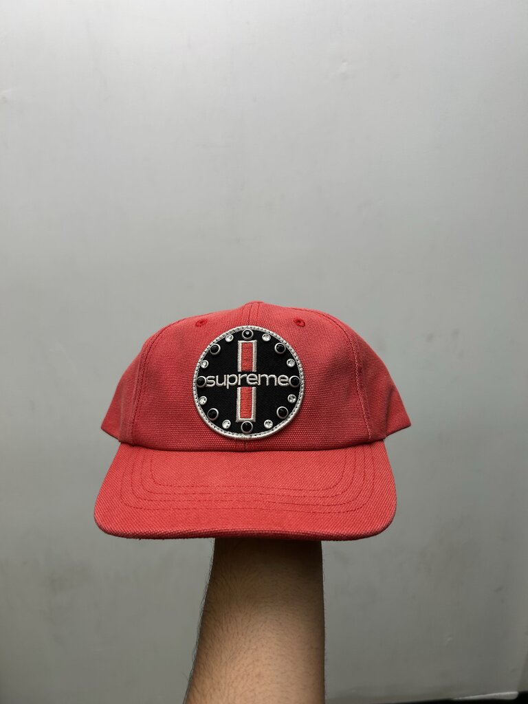 New Supreme Red Rhinestone Logo Hat