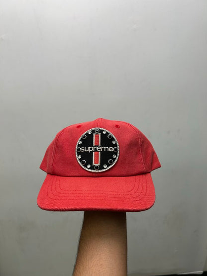 New Supreme Red Rhinestone Logo Hat