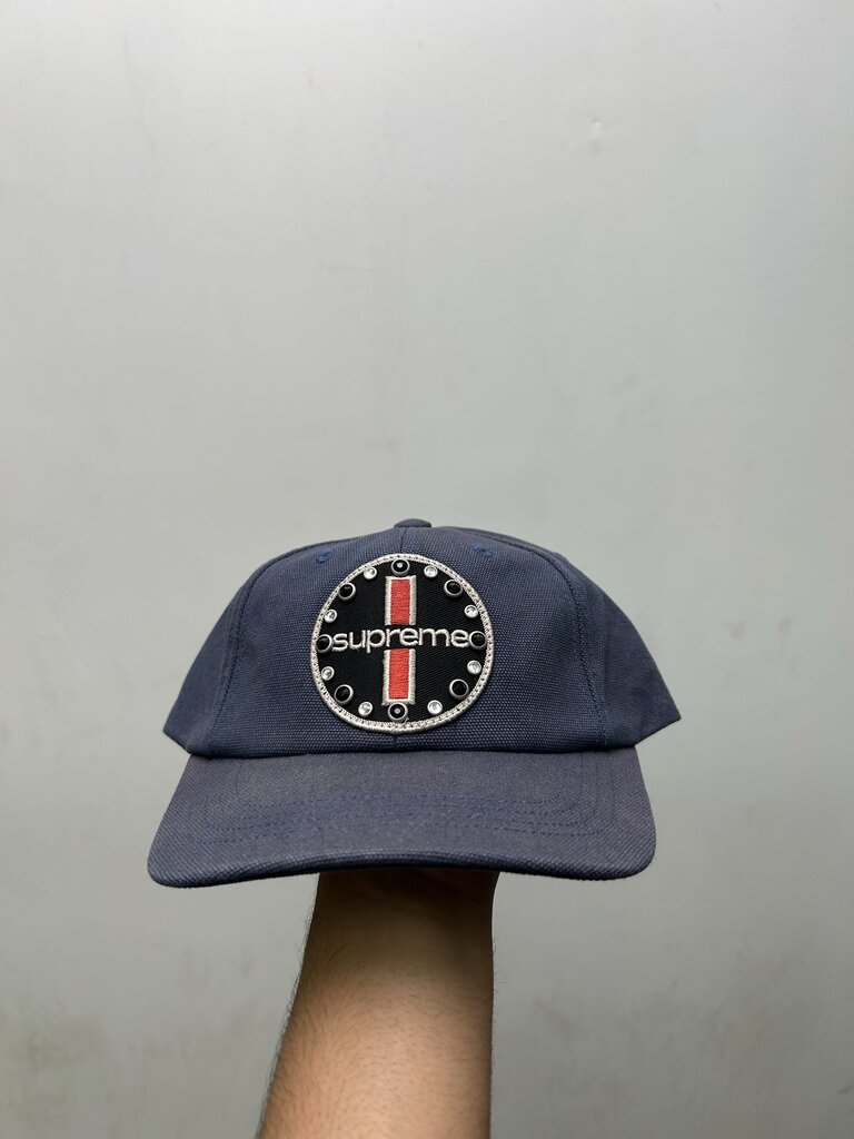 New Supreme Navy Blue Rhinestone Logo Hat