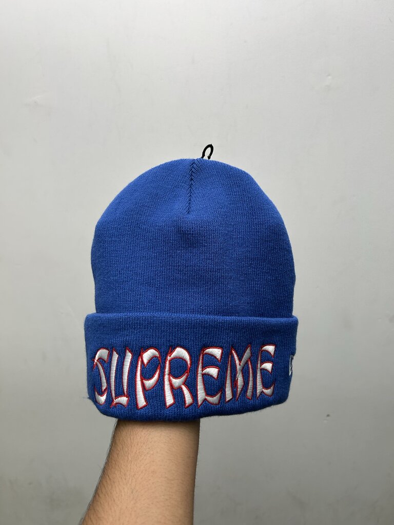 New Supreme Blue Red White Spellout Logo Beanie