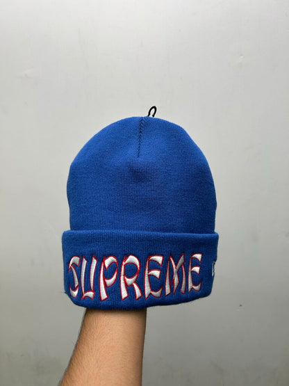 New Supreme Blue Red White Spellout Logo Beanie