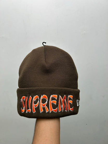 New Supreme Brown Orange Spellout Logo Beanie