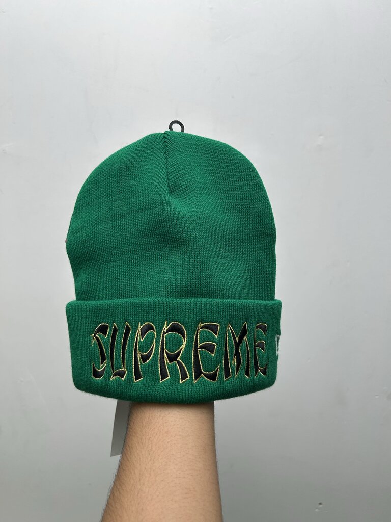 New Supreme Green Black Gold Spellout Logo Beanie