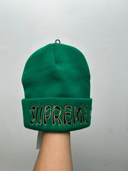 New Supreme Green Black Gold Spellout Logo Beanie