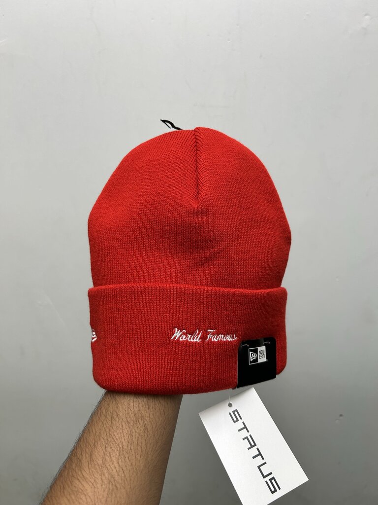 New Supreme Red Navy White Spellout Logo Beanie