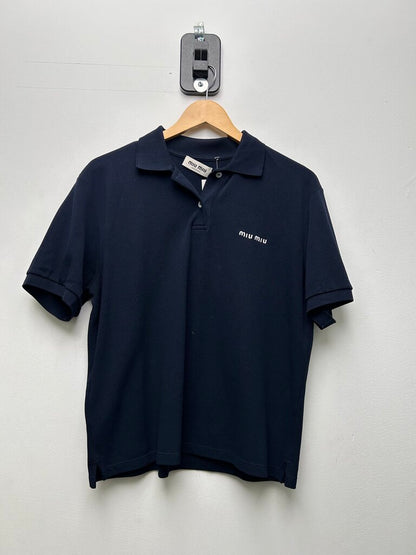 Preowned Miu Miu Navy White Polo Button Up Sz.