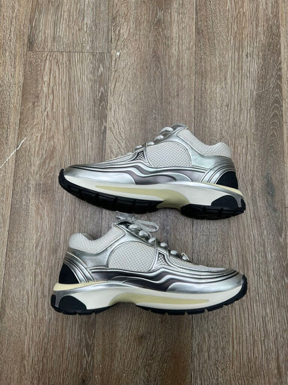 Preowned Chanel White Silver Runner Sz.38.5