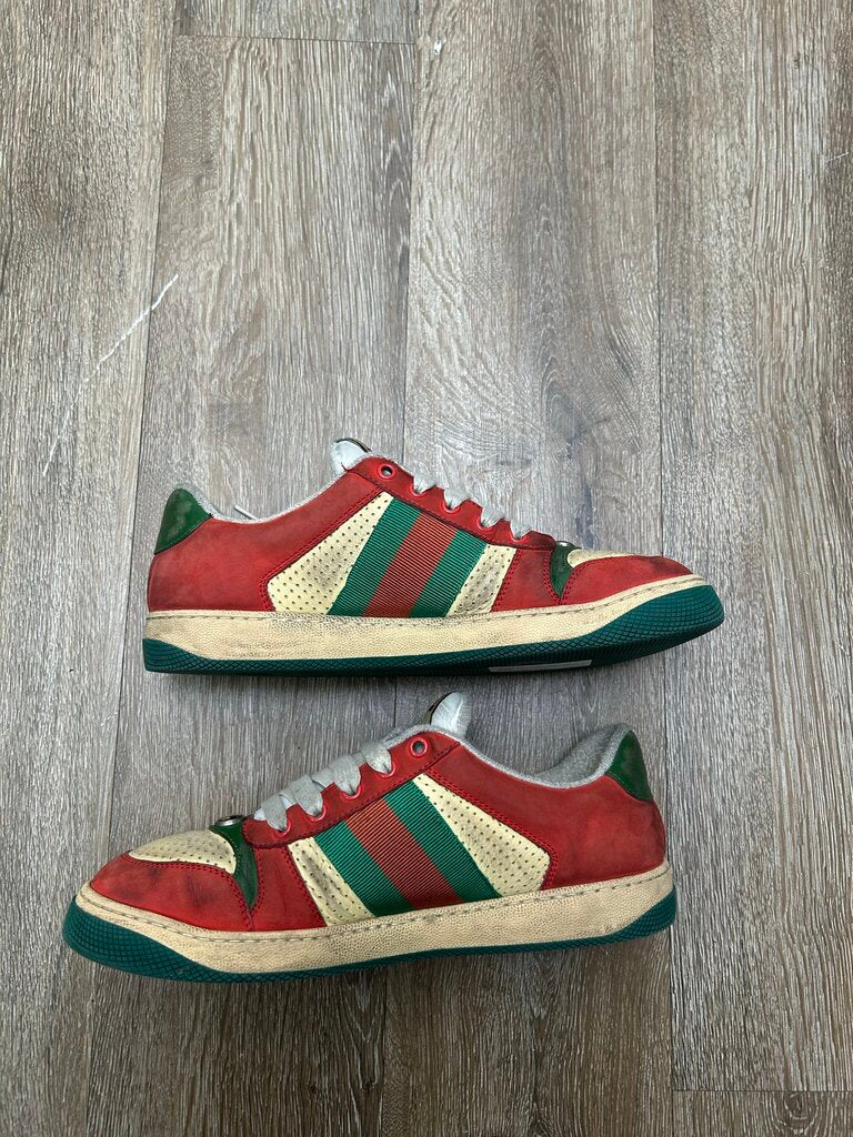 Preowned Gucci Screener Distressed Red Green Sz 8 (NO BOX)