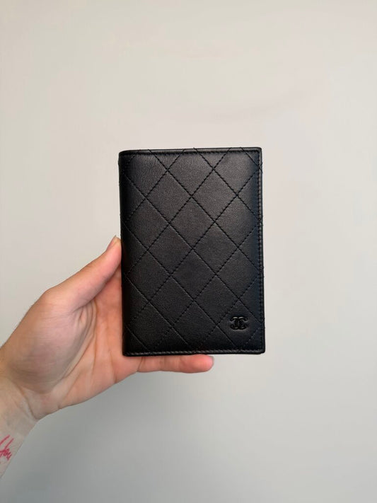 Preowned Chanel Quilted Black Passport Bi-Fold Wallet