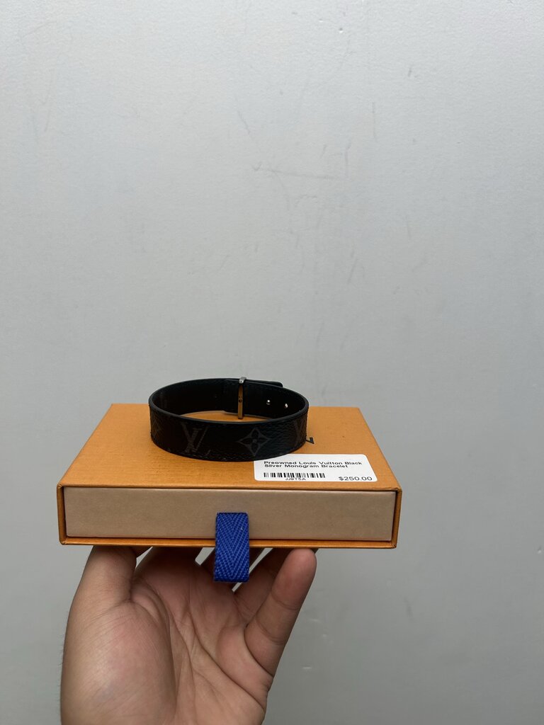 Preowned Louis Vuitton Black Silver Monogram Bracelet