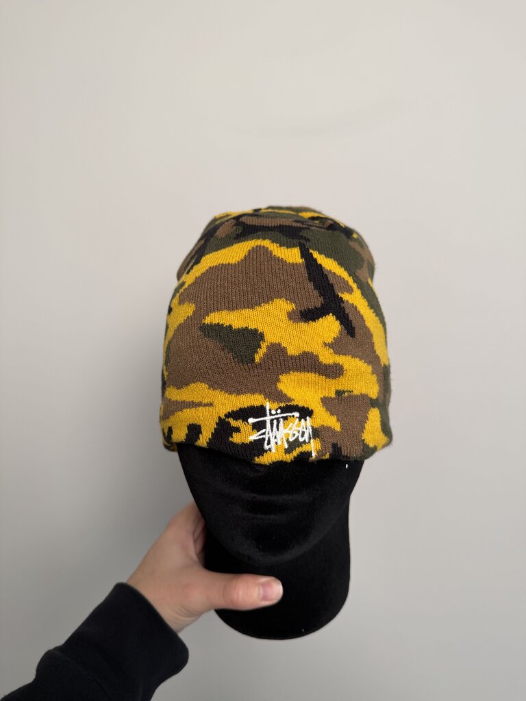 New Stussy Basic Yellow Camo Knit Skullcap
