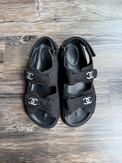 Preowned Chanel Black Quilted Sandel size 37( no box)