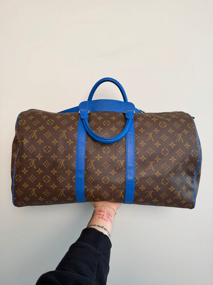 Preowned Louis Vuitton Monogram Blue Strap Keepall 45