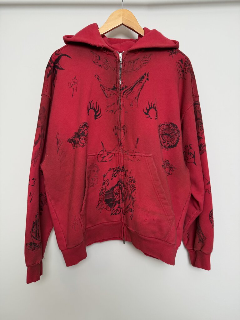 New Balenciaga Red Tattoo Skate Zip Hoodie size S(fits S-L)