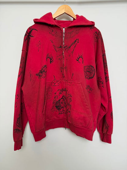 New Balenciaga Red Tattoo Skate Zip Hoodie size S(fits S-L)